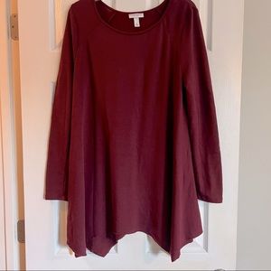 Liz Lange Maternity Long Sleeve Tunic, Maroon, Size Medium